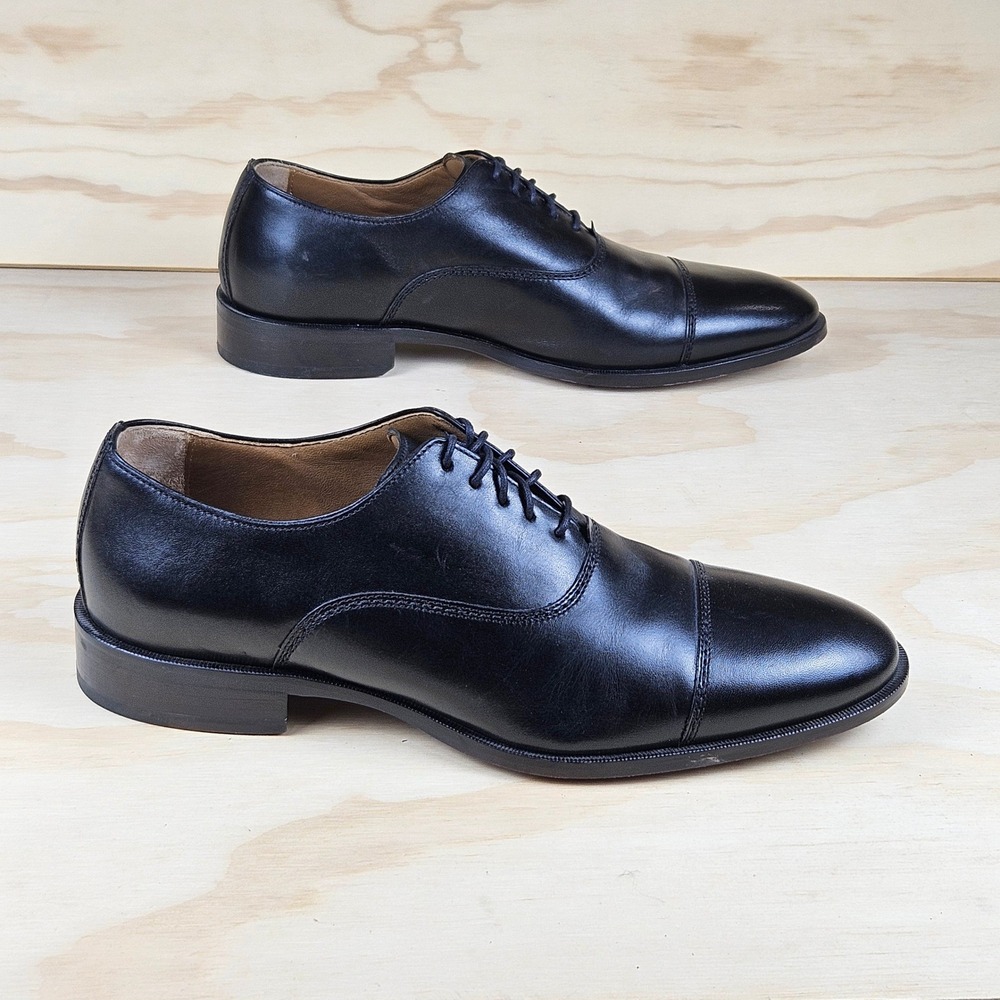 Johnston & Murphy Mens Black Leather Melton Cap Toe Oxford Dress Shoes 9.5 M